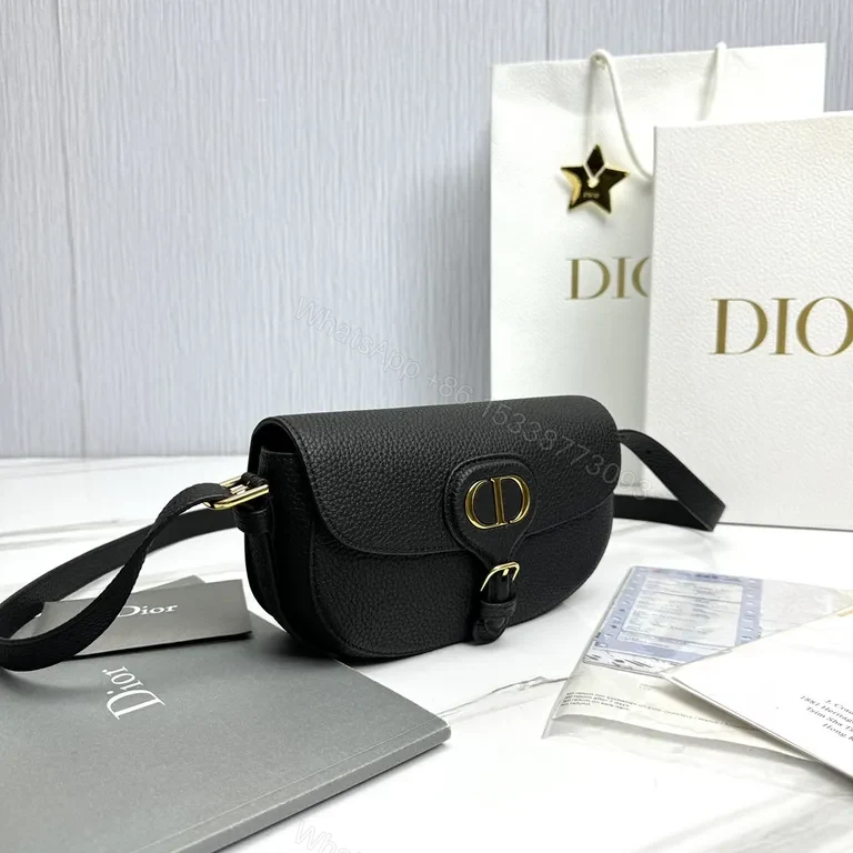 View 6 of Compact Black Leather Crossbody with Gold CD Closure
