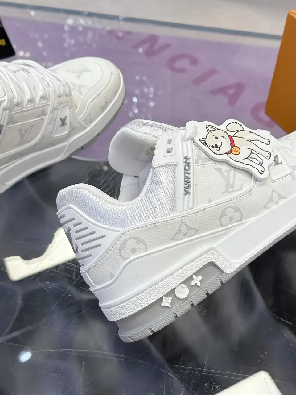 View 4 of White Leather Monogram Luxe Sneaker, All-Day Comfort