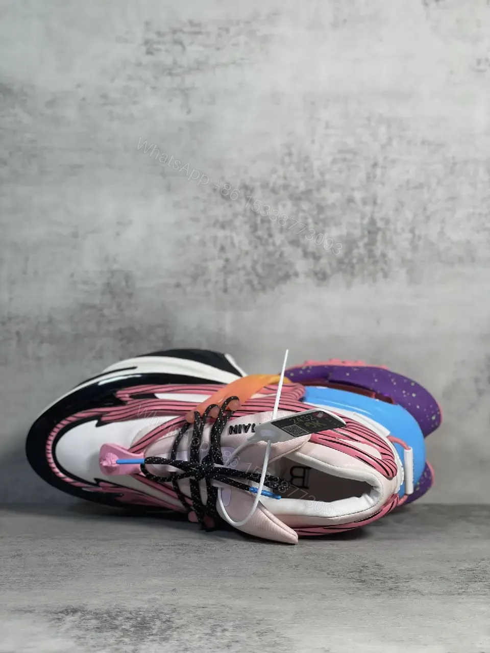 View 10 of pink white black striped leather and mesh sneaker for everyday luxury