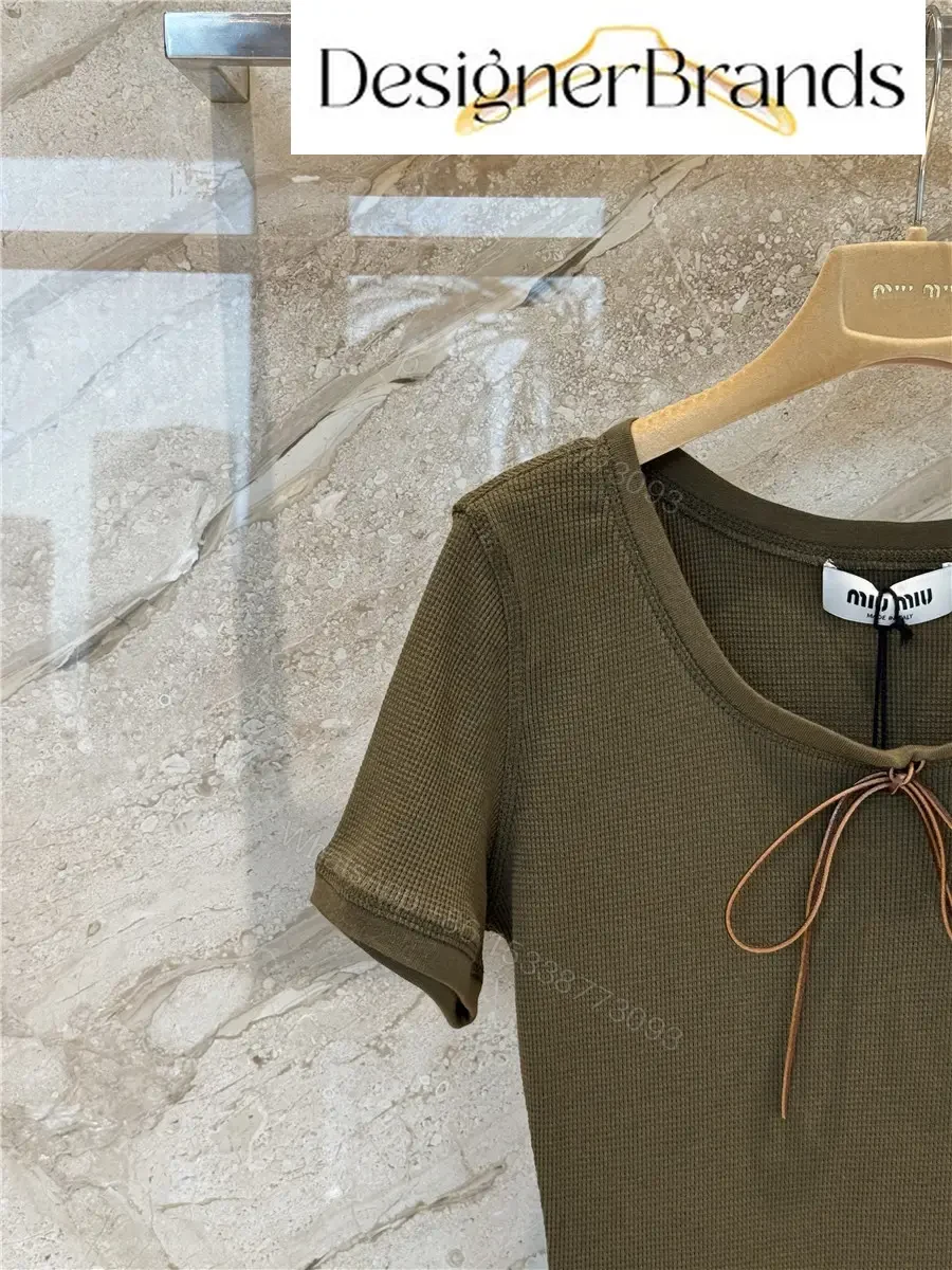View 3 of Miu Miu Forest Green Waffle-Knit Cotton Dress