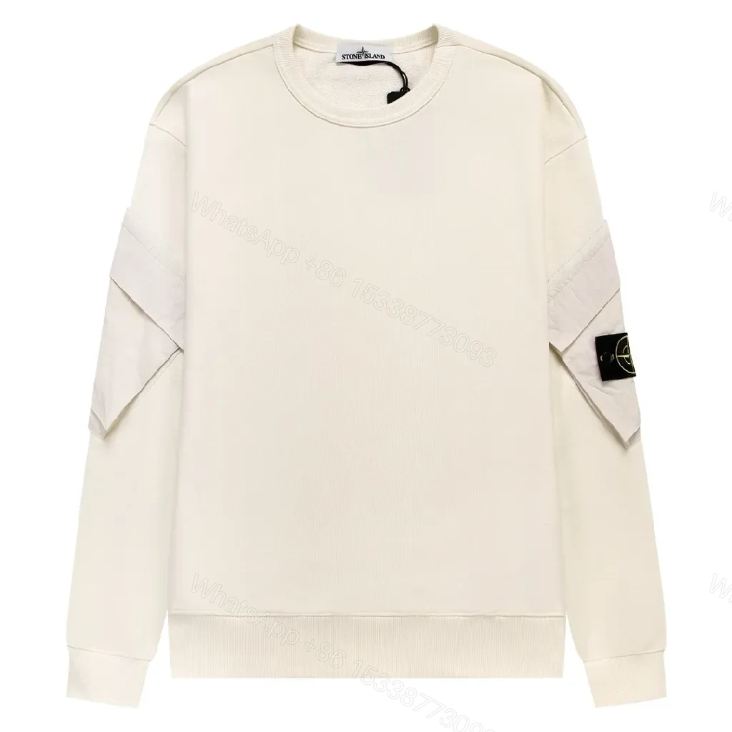 Minimalist Off-White Cotton-Jersey Crewneck with Arm Panels — view 1