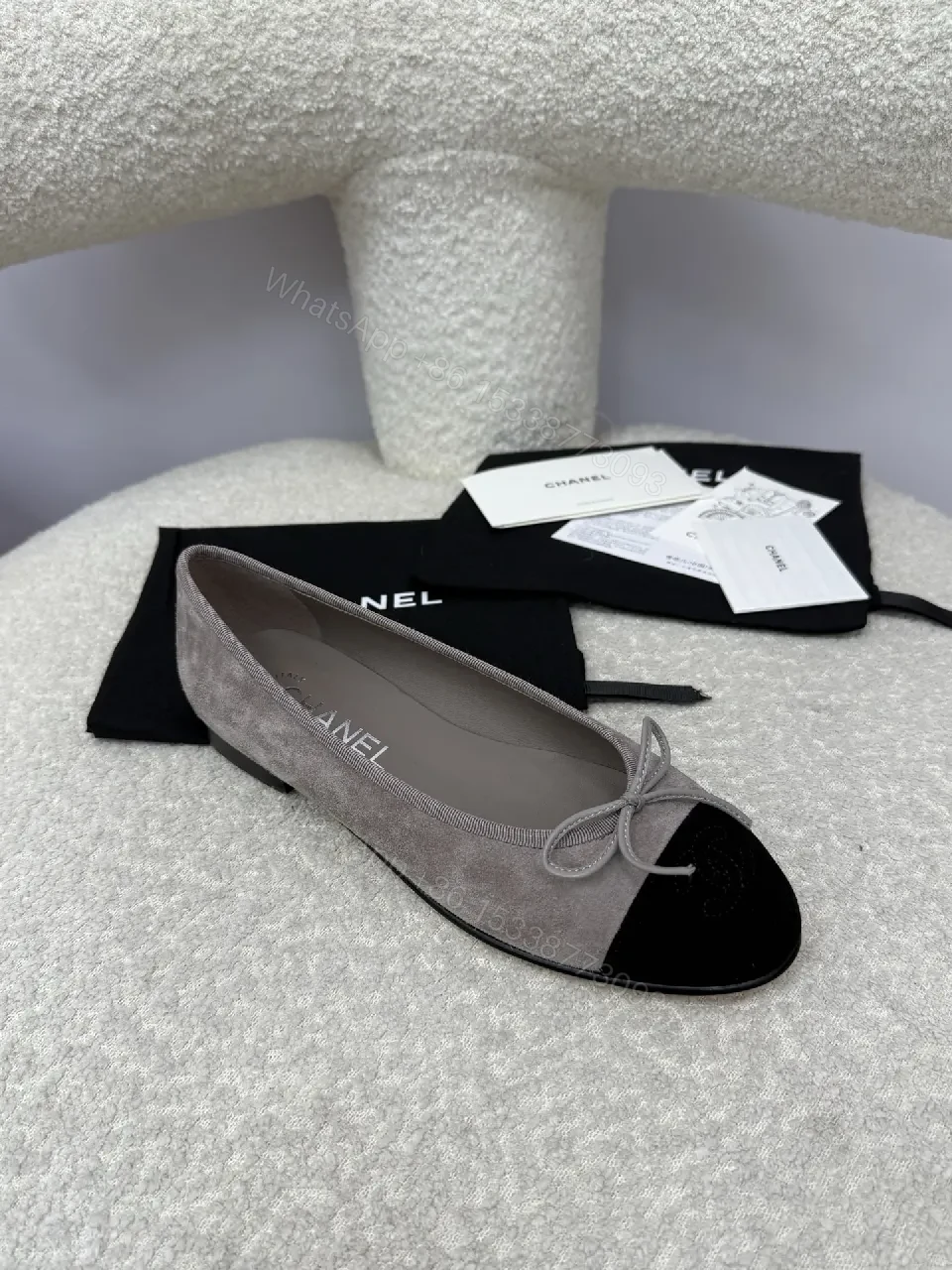 View 3 of Taupe Suede & Velvet Bow Ballet Flats, All-Day Comfort