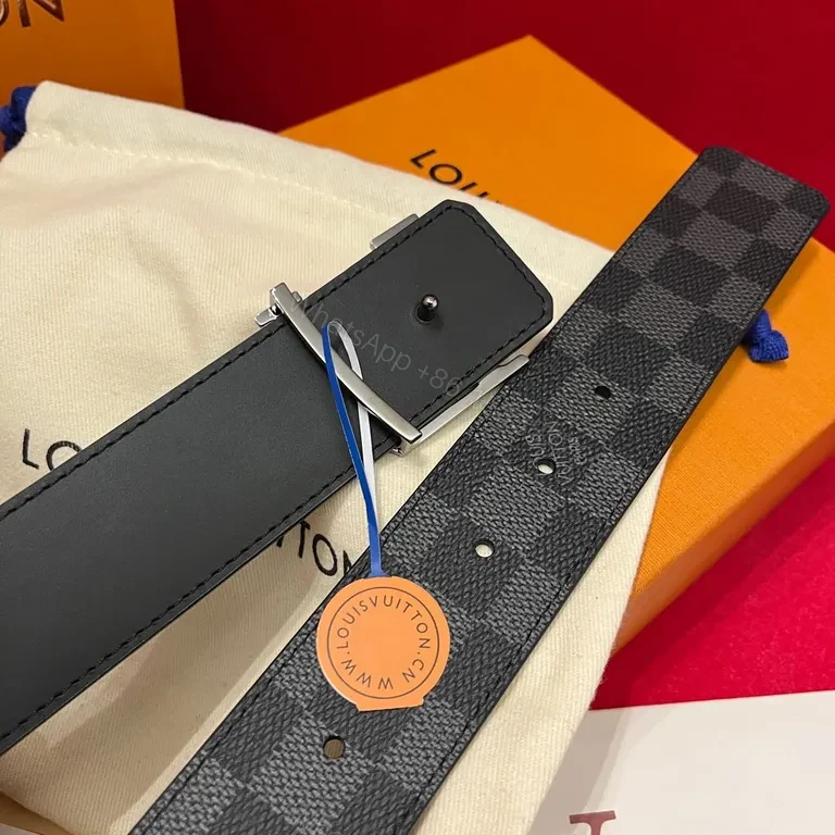 View 5 of Damier Graphene Belt: Luxury Leather, Signature LV Buckle