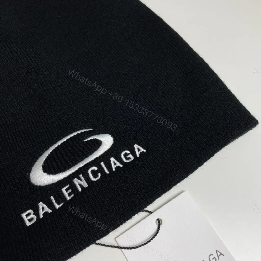 View 5 of Black Knit Balenciaga Beanie with Subtle Logo Detail
