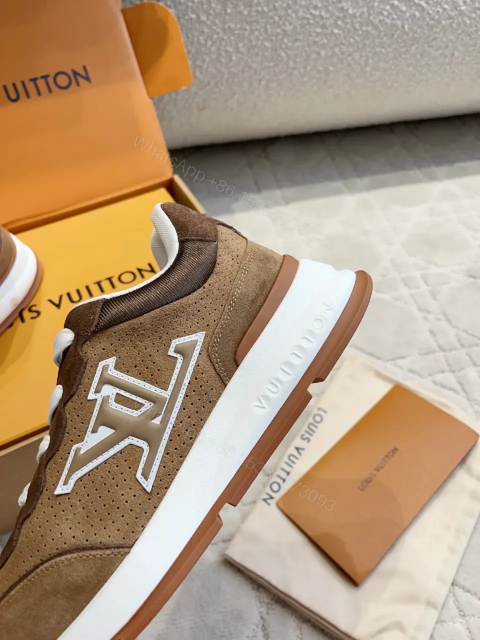View 9 of Brown Leather Suede Modern Logo Accent Louis Vuitton Shoes