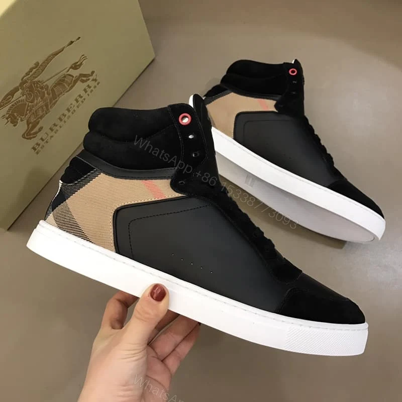 View 6 of BURBERRY LEATHER AND HOUSE CHECK HI-TOP SNEAKERS – BBR28