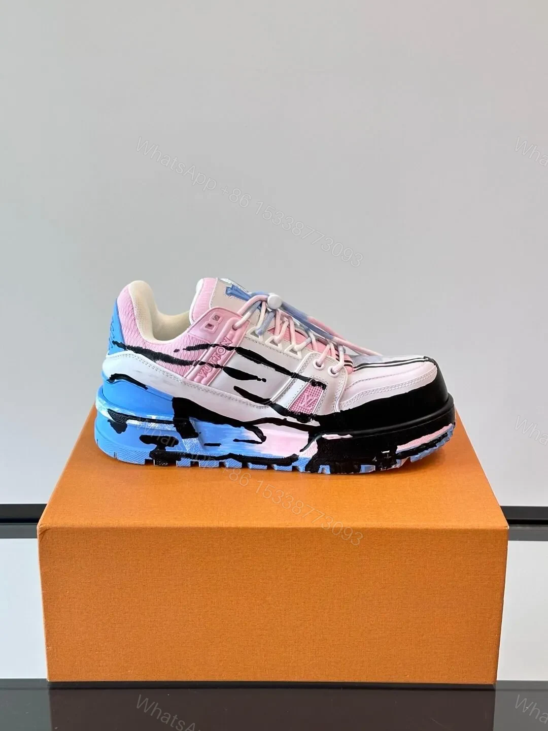 View 6 of LV Men Blue Pink Black Leather Sneakers