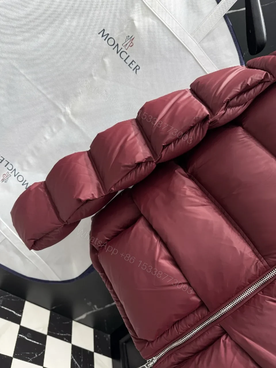 View 7 of Burgundy Quilted Puffer Jacket: Rich Texture, Warmth