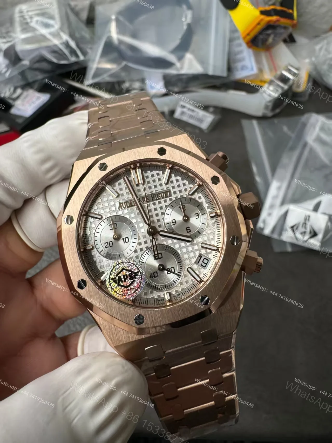 View 11 of Audemars Piguet Super Clone Royal Oak Rose Gold White Dial 26240 Chronograph 41mm Cal.4401
