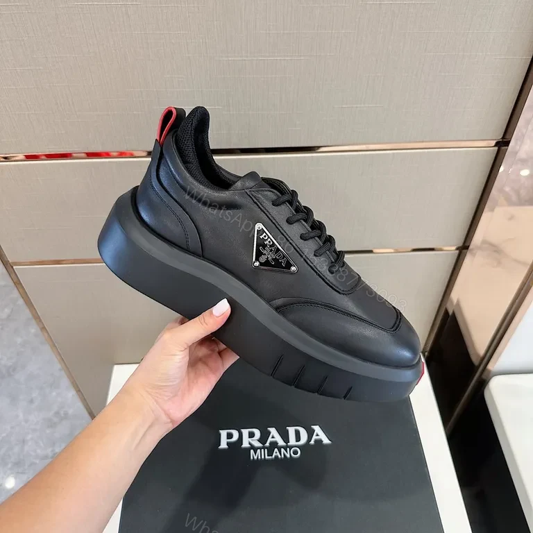 Bold Black Leather Platform Sneaker â€” Prada Milano Style — view 1