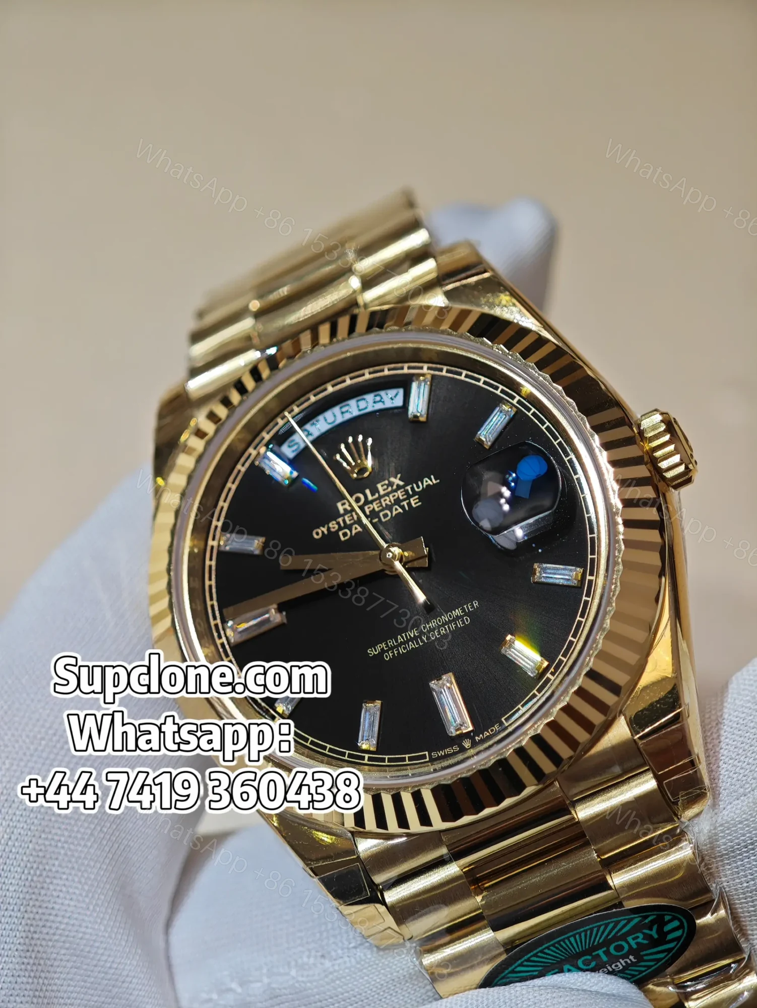 View 4 of Rolex Day-Date 40mm Yellow Gold Black Diamond Dial – Super Clone 1:1 Cal. 3255