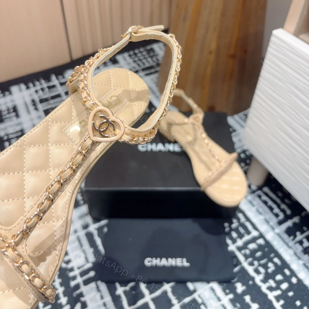 View 4 of 高仿Chanel*25C系列G46111B小羊皮平底涼鞋米黃免檢版