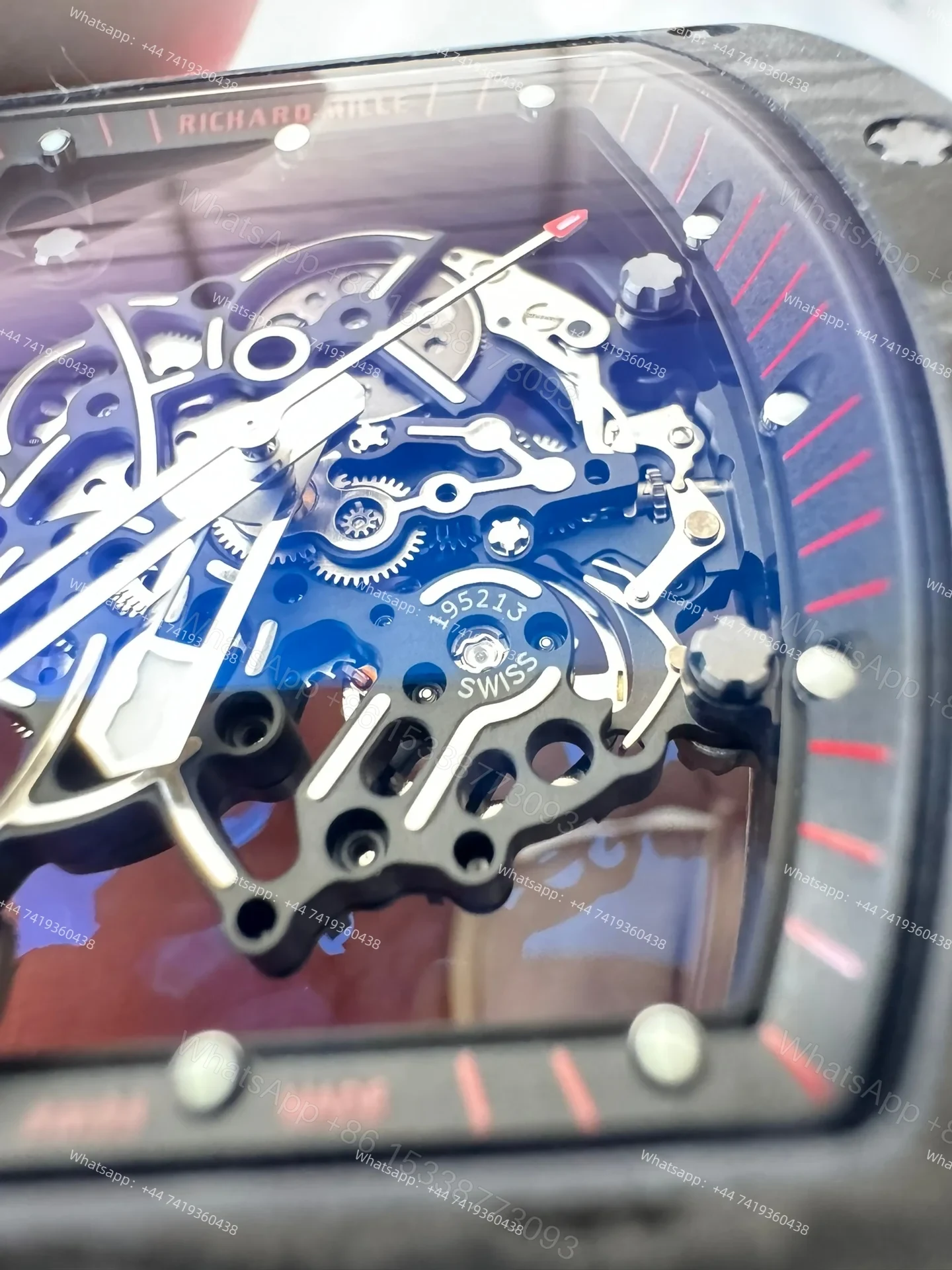 View 20 of Super Clone Richard Mille RM 055 Carbon TPT Red Rubber Strap 1:1 Replica Watch