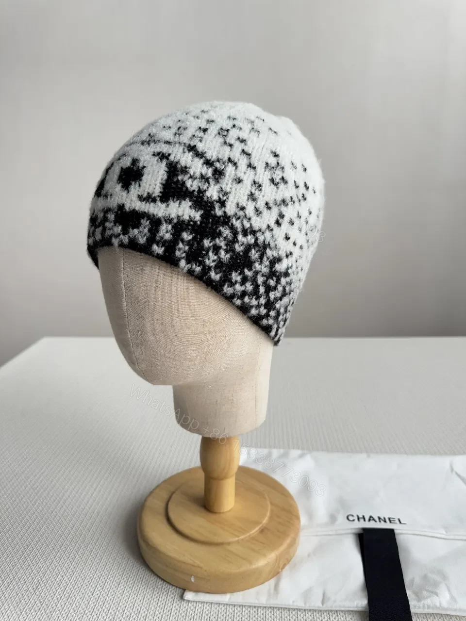 View 5 of Patterned Knit Beanie with Signature Motif, Cozy Warmth, Streetwear Ready