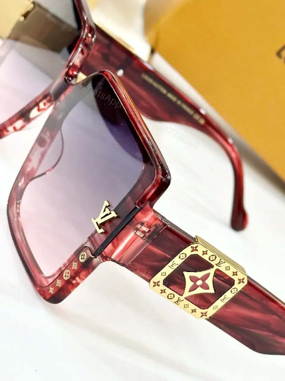 View 7 of Oversized Luxe Frame Sunglasses with LV Accents and Gold Plate