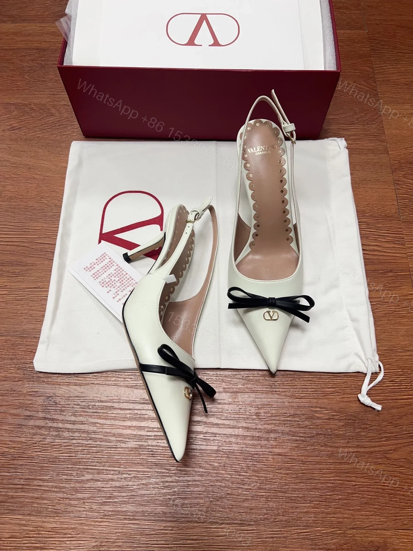 View 2 of Valentino Women White Patent Leather Pointed Slingback Pumps