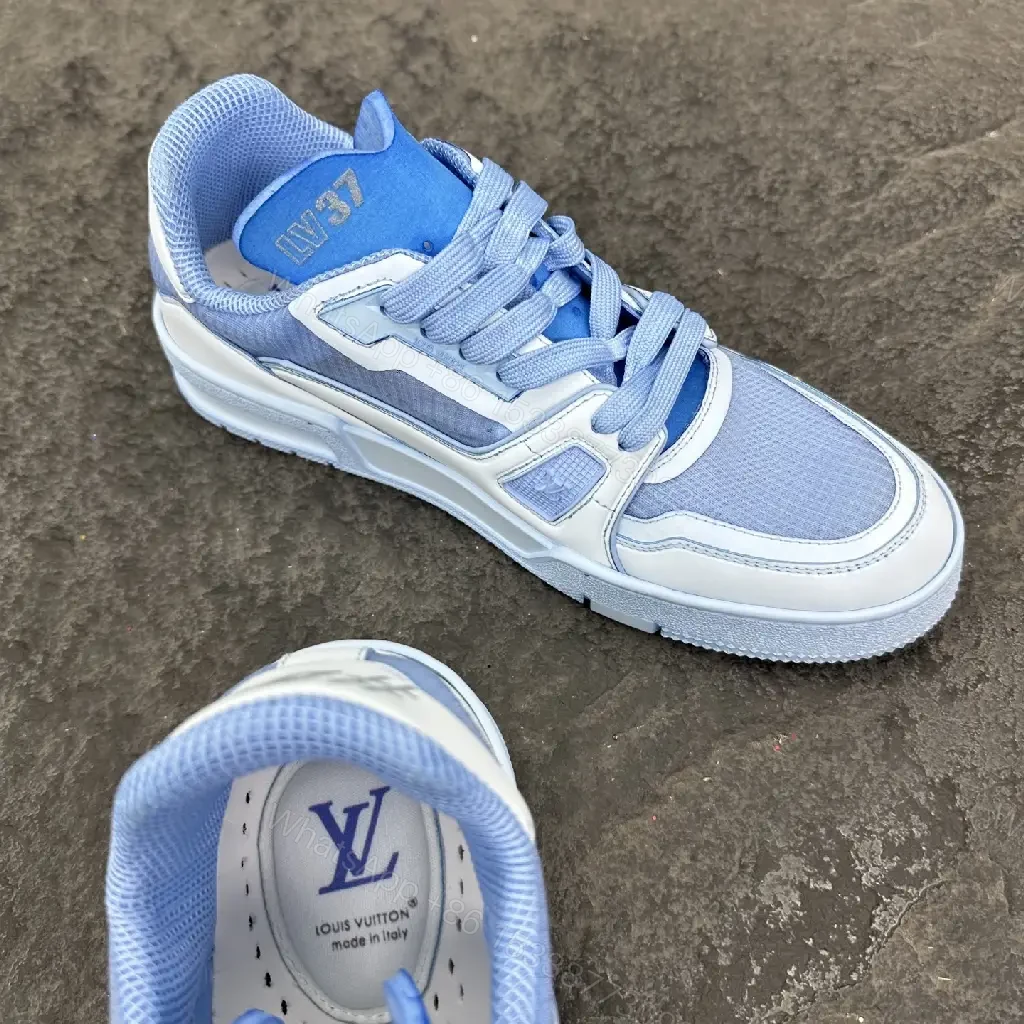 View 6 of Blue Denim-White Leather High-Top Sneakers: Luxe Comfort