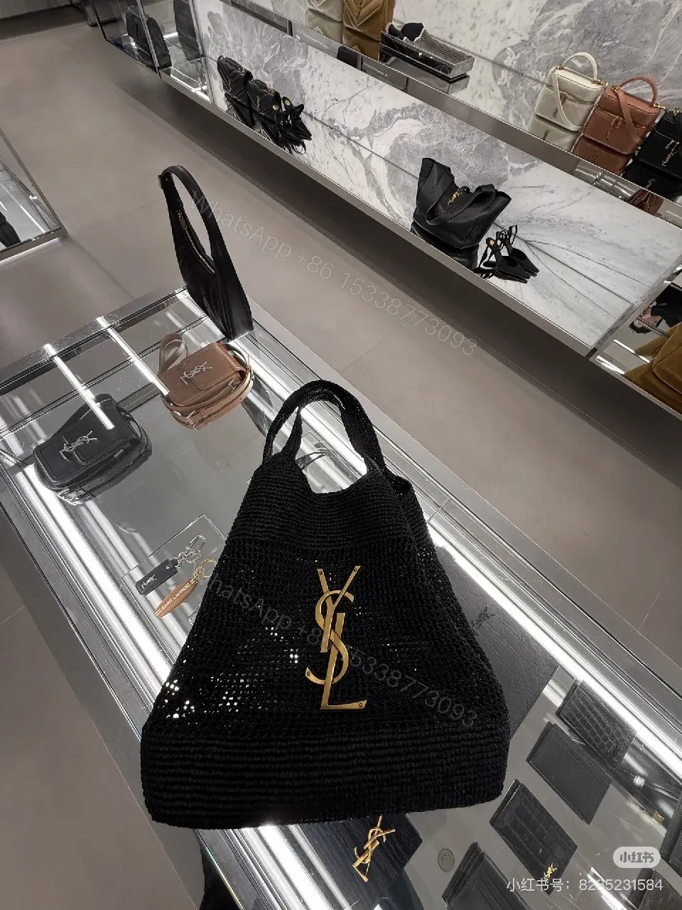 View 4 of Chunky Black Woven Tote: Luxe Monogram-Inspired, All-Day Carry