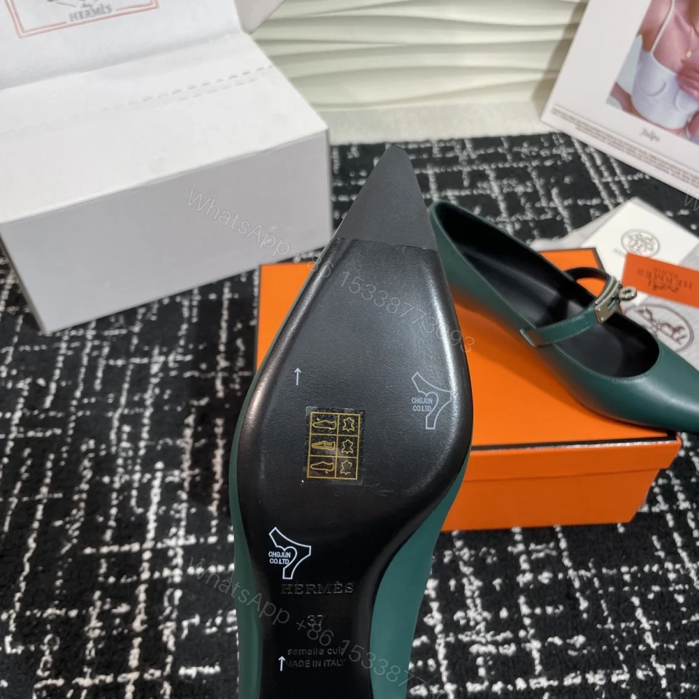 View 9 of 高仿Hermes*Kelly系列H251007Z05小牛皮高踭鞋祖母綠4CM免檢版