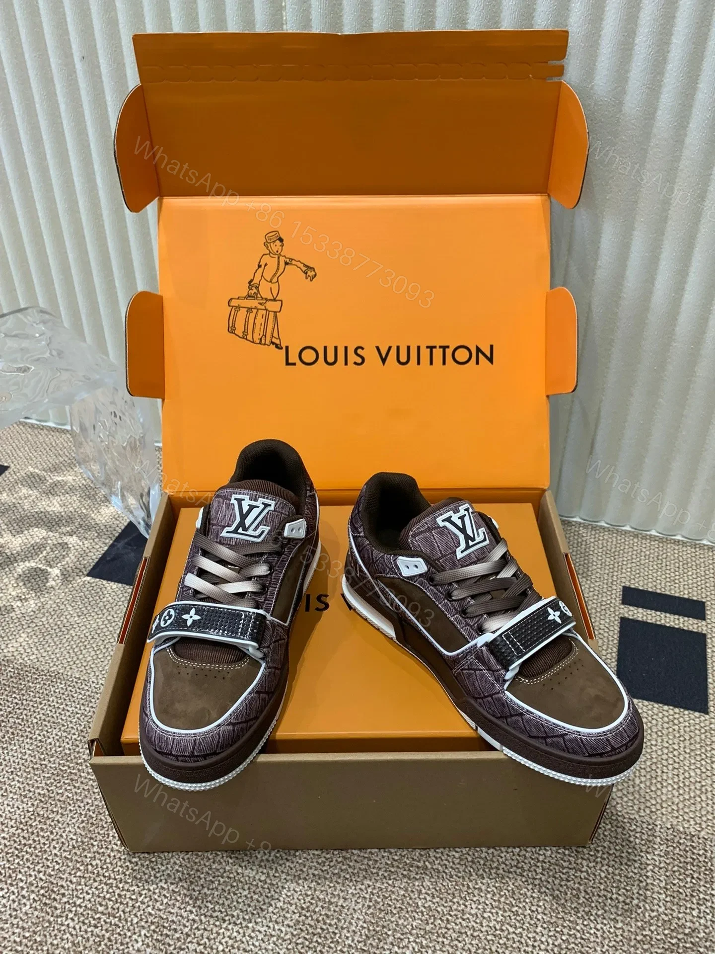 View 6 of LV Women Brown Suede Leather Sneakers
