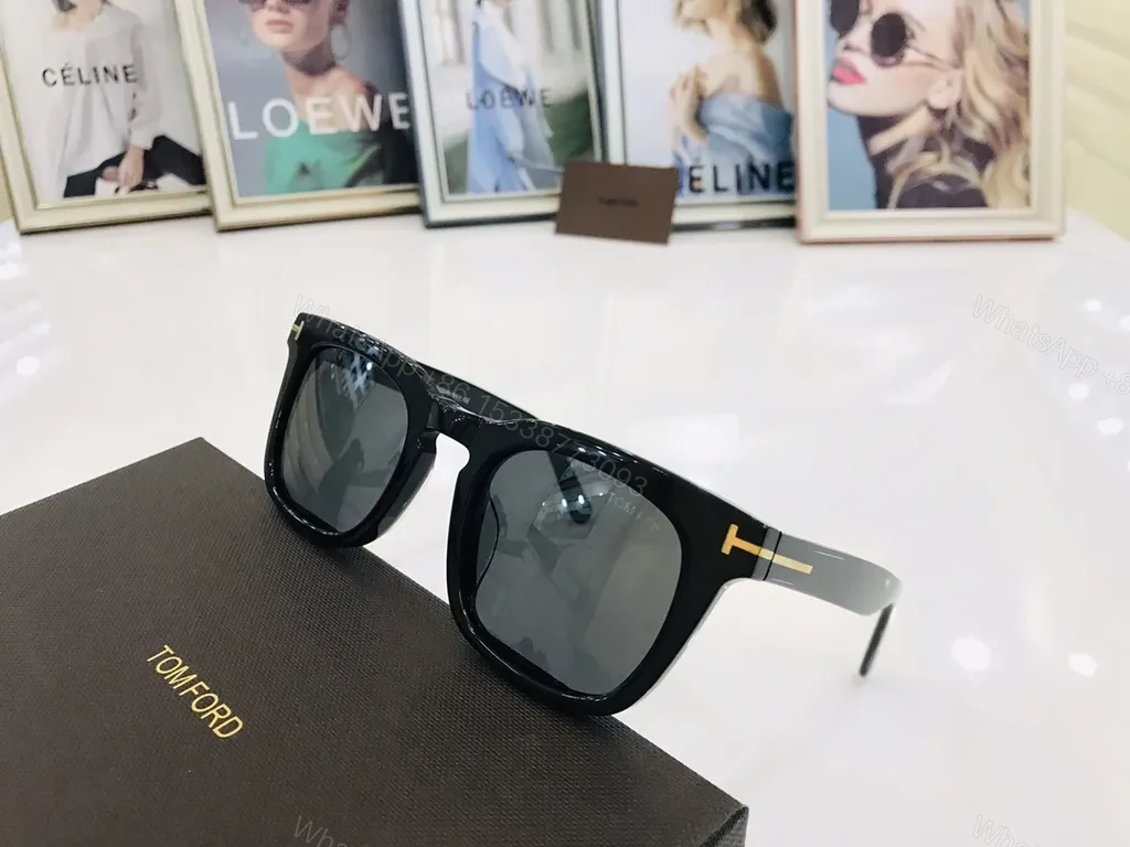 Black Italian Acetate Tom Ford Sunglasses – Square Frames, Gold T Accents — view 1