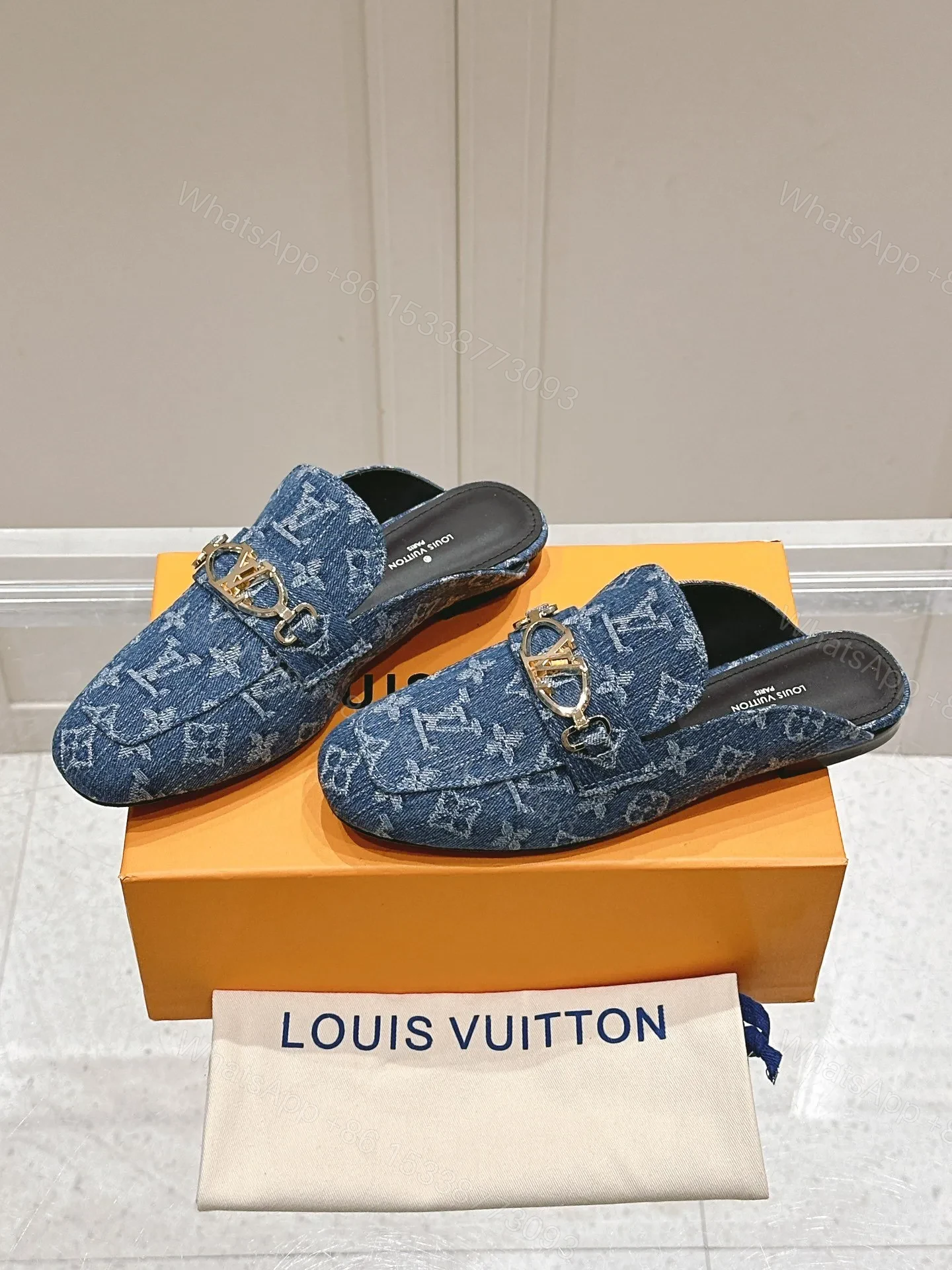 View 3 of LV Women Blue Denim Leather Mules