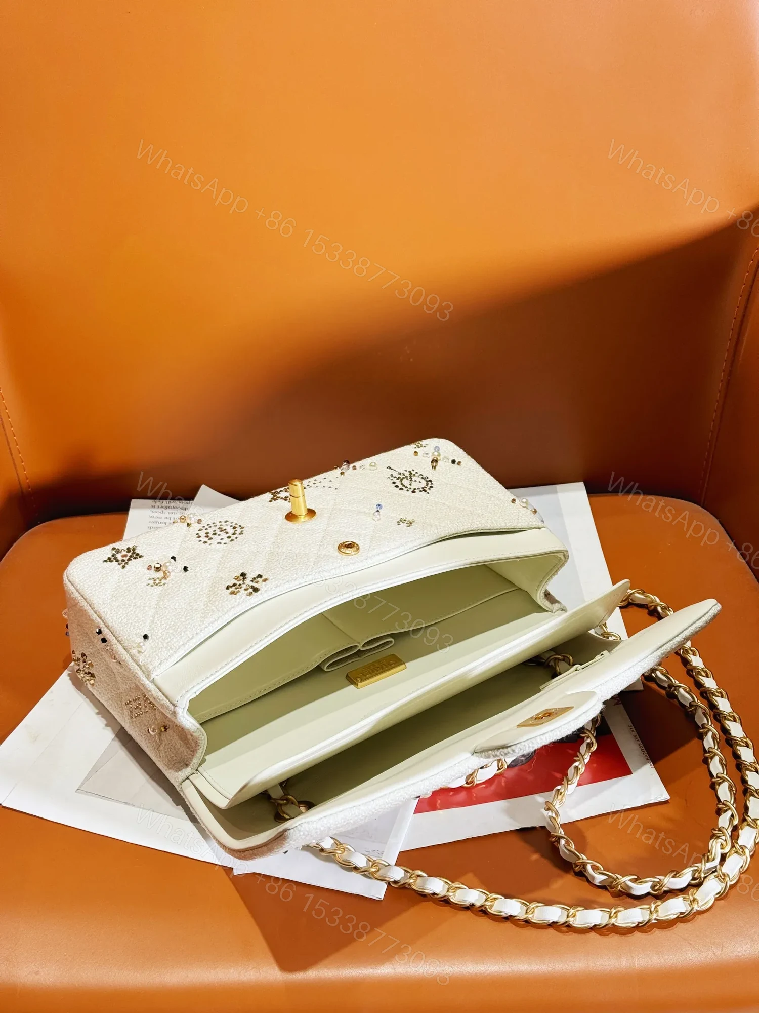 View 2 of Chanel Flap Bag Leather Bag with Gold Hardware