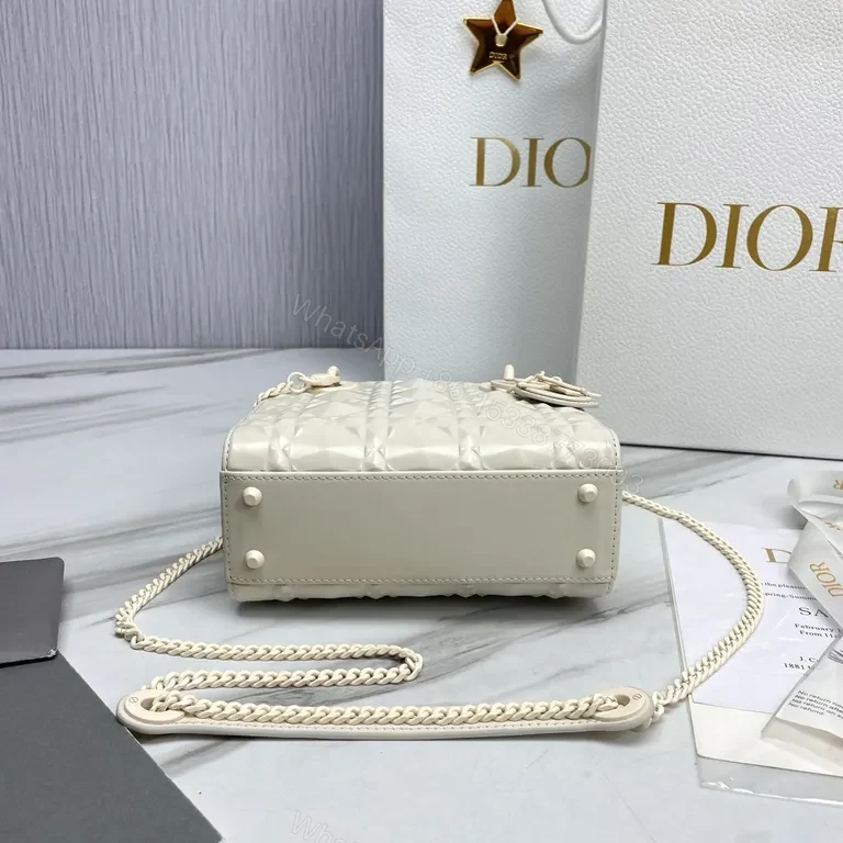 View 9 of Creamy Quilted Faux Dior Handbag - Chain Strap, D&I Charms - Elegant Crossbody