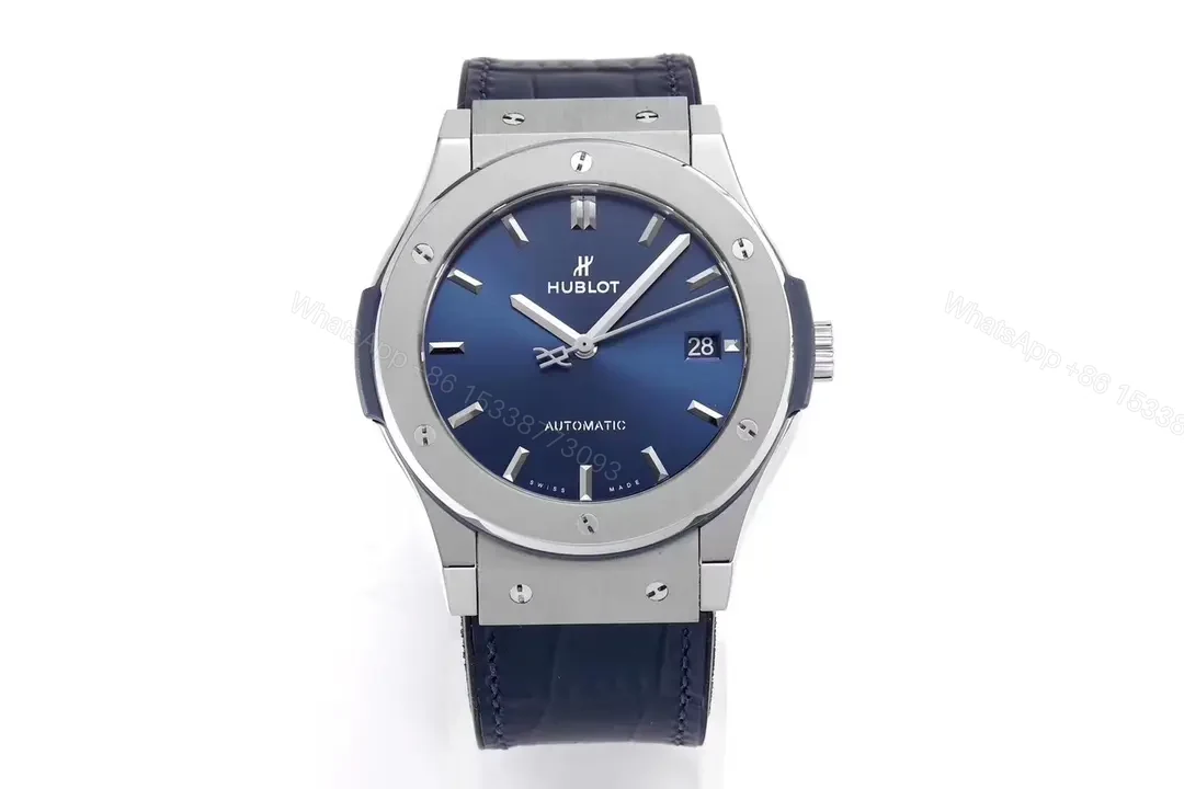 Hublot Classic Fusion Blue Dial Automatic Watch with Titanium Case and Leather Strap — view 1