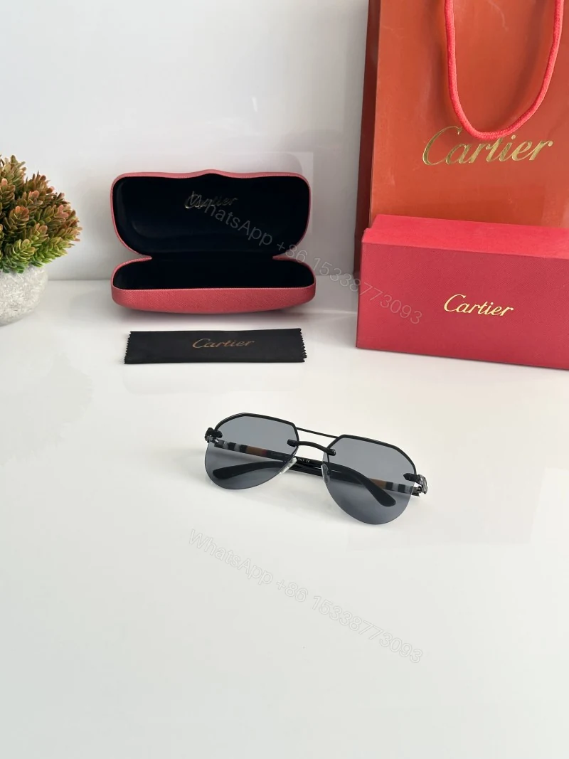 View 4 of First Copy Cartier Silver Aviator Sunglasses Grey Lens Unisex UV Protection 7217