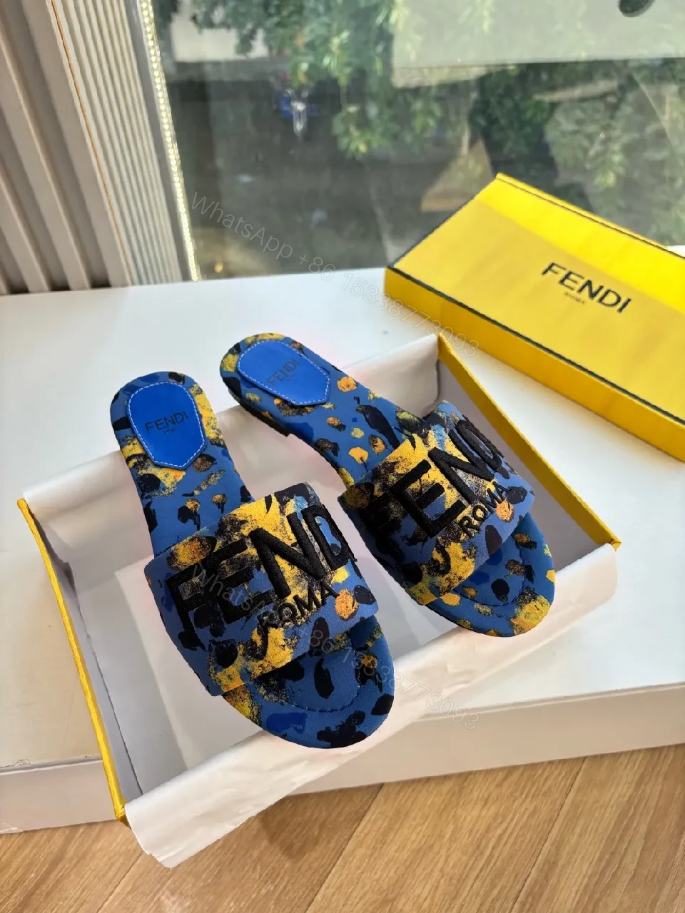 Blue Camouflage Slides with Logo Strap – All-Day Comfort, Designer Style — view 1