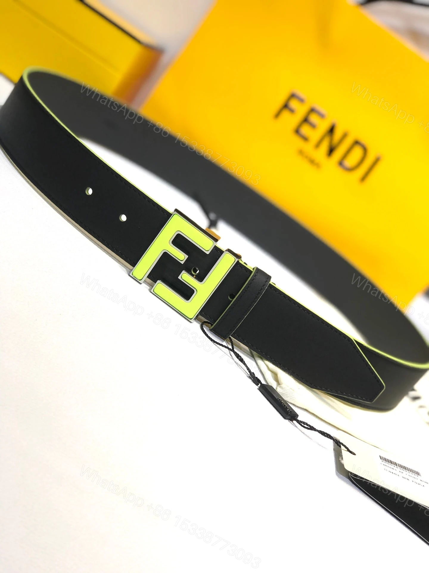 View 2 of FENDI LEATHER BETL NEON GREEN 40MM