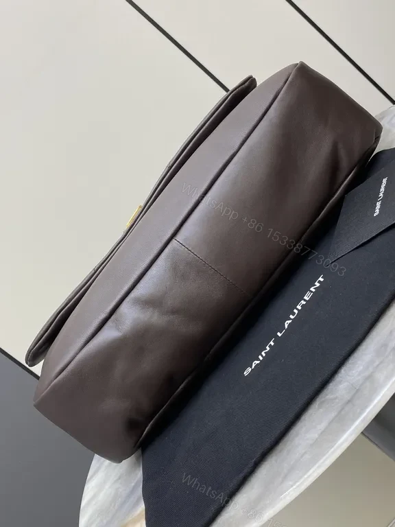 View 2 of Rich Espresso Leather Crossbody â€” Quilted, YSL-Style Gold Chain Bag