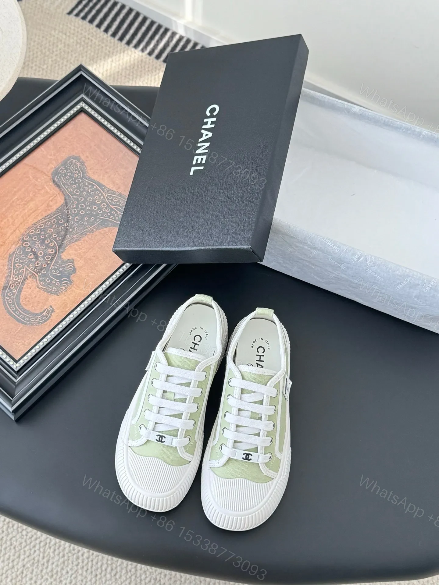 Chanel Women Light Green Canvas Sneakers — view 1