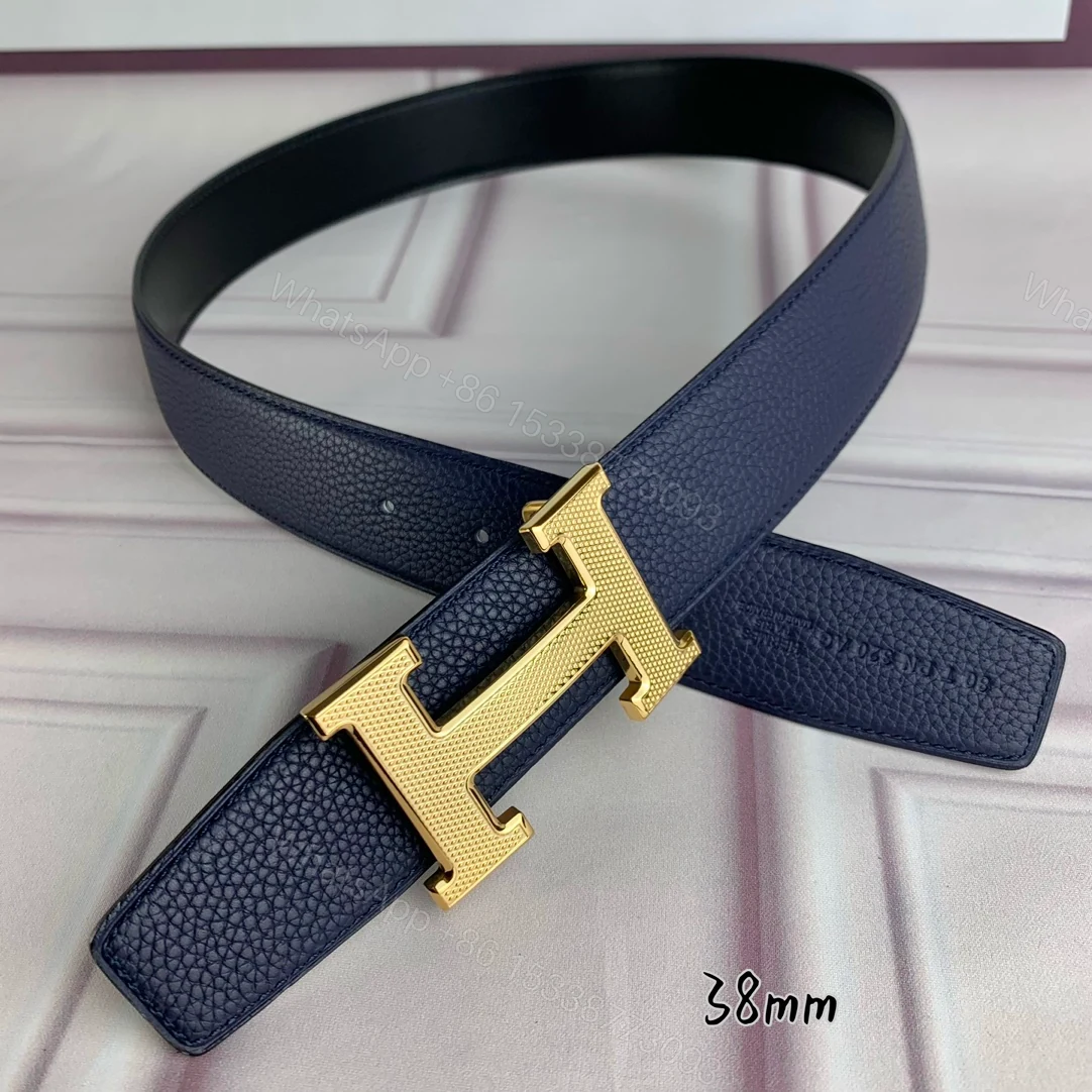 View 3 of HERMES BELT TOGO SWIFT GOLD BUCKLE BLUE 38MM