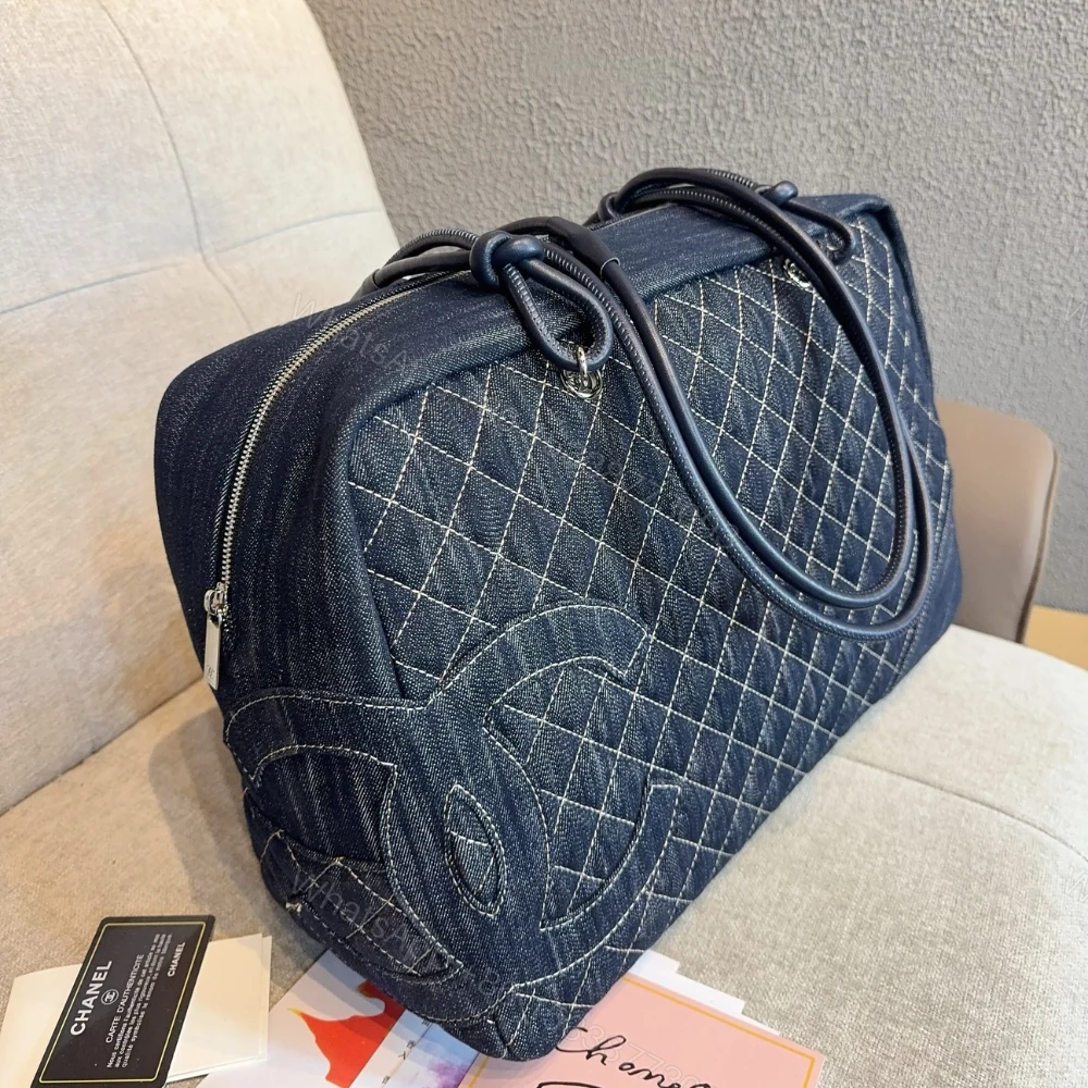 View 7 of Chanel Denim Duffle Bag Blue Denim 40Cm