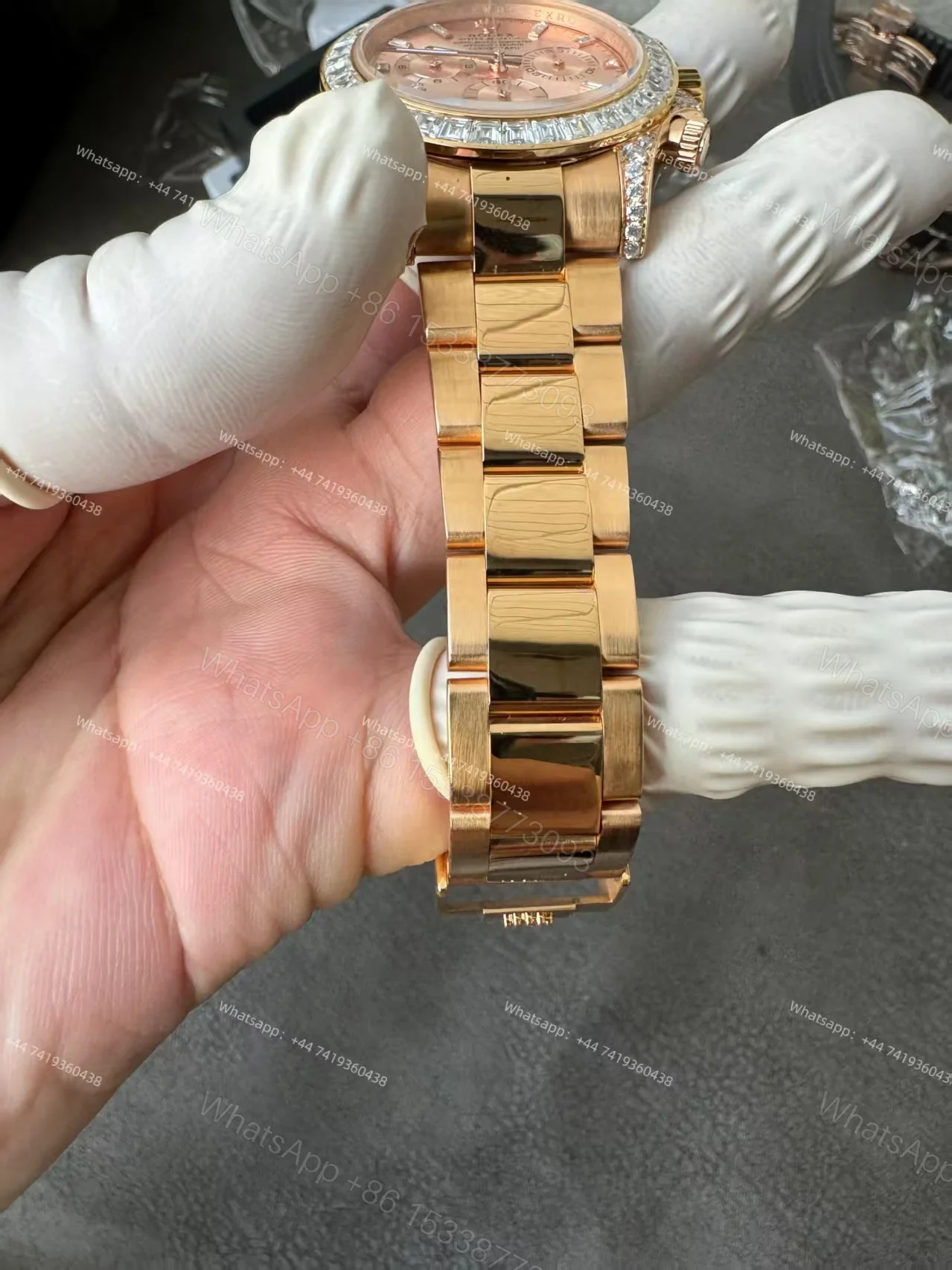 View 13 of Rolex Super Clone Daytona 126595TBR 1:1 Replica Watch – 18K Rose Gold Diamond Beze 4131 movement
