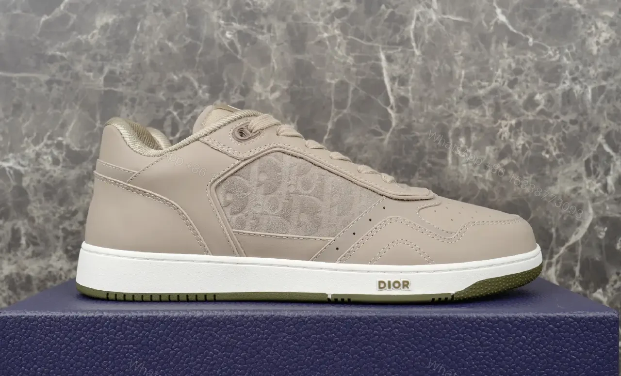 View 10 of Beige Leather Streetwear Sneakers, Low-Top, Dior-inspired