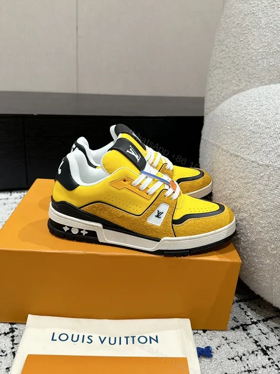 View 8 of Bold Yellow High-Top Sneakers Luxury Casual with LV-Inspired Accents