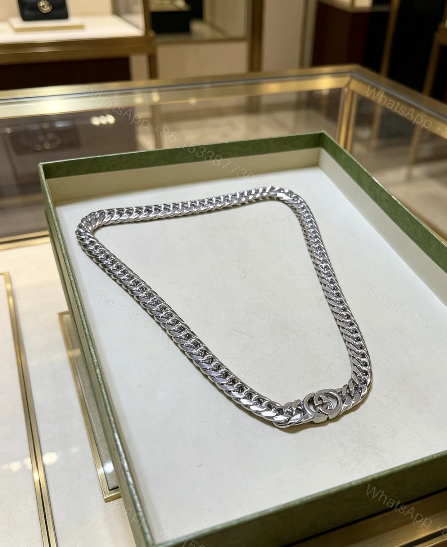 GUCCI高仿經典雙G銀色粗鏈項鍊 潮流百搭款 — view 1