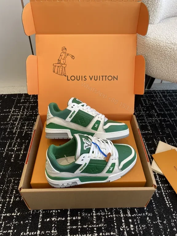 View 4 of Bold Green & White LV-Inspired High-Top Sneakers