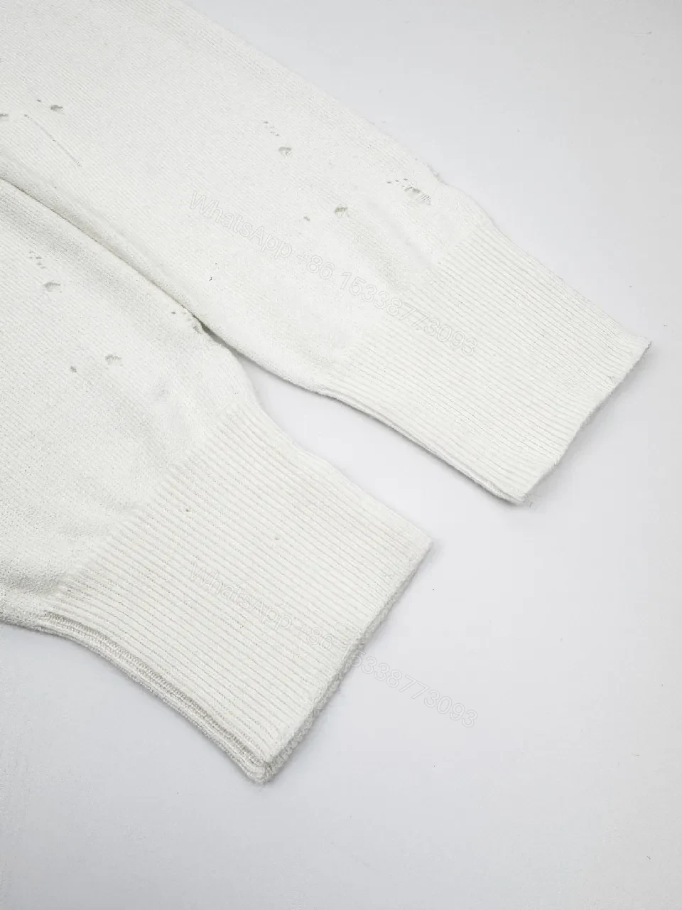 View 4 of Off-White Knit Crewneck Sweatshirt with Distressed Texture