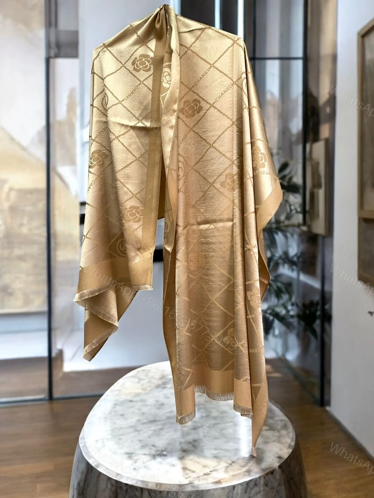 View 5 of First Copy Chanel “CC” Initial Semi-Woollen Stole for Women