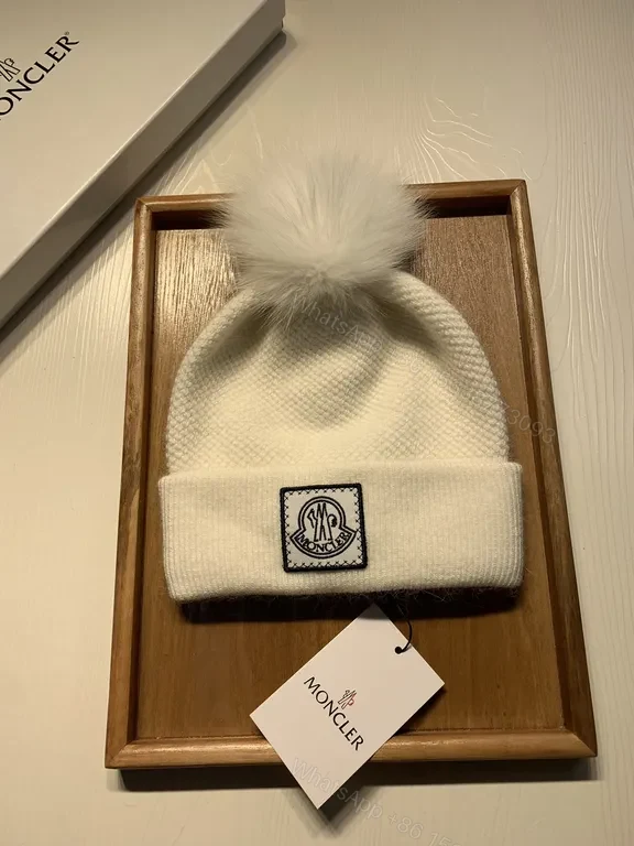 View 7 of Chic White Knit Beanie with Faux Fur Pom-Pom, Moncler Style