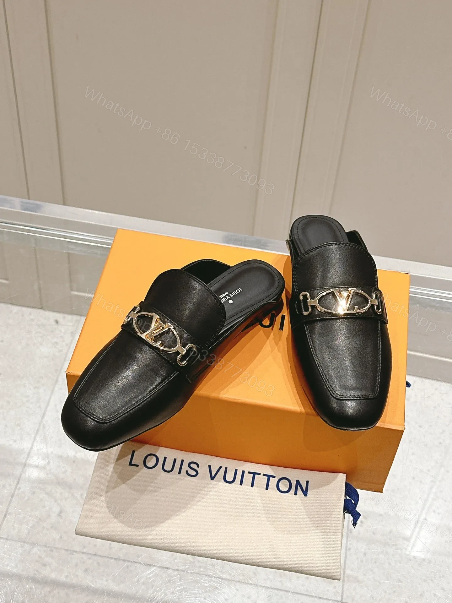 View 5 of LV Women Black Leather Slip-On Mules