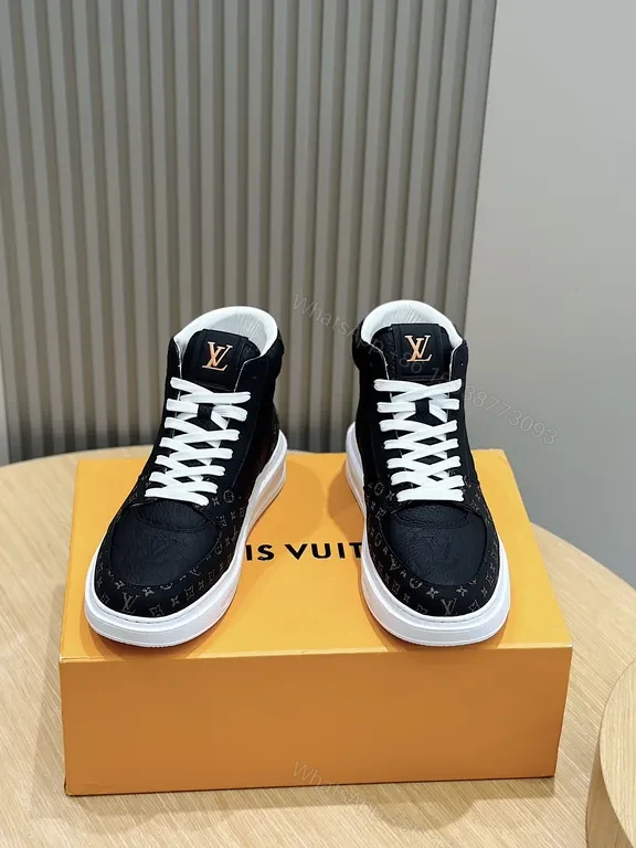 View 8 of Black Textured LV-Inspired High-Top Sneaker with Cushioned Comfort