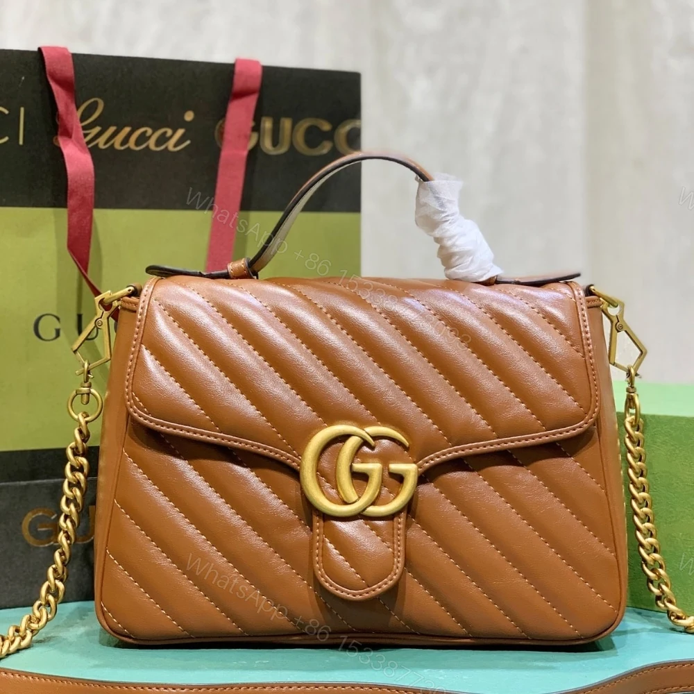 View 2 of Gucci GG Marmont Mini Top Handle Bag Brown 20Cm
