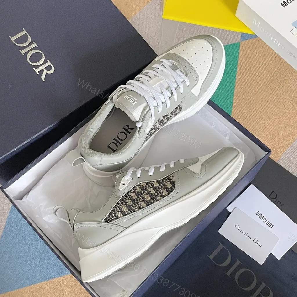 View 2 of Textured Leather-Trim Luxury Sneakers with All-Day Comfort