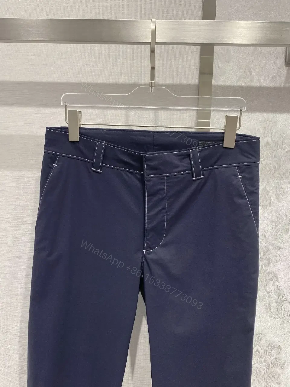 View 8 of Navy Linen+Stretch Ankle-Taper Pants with Elastic Cuffs