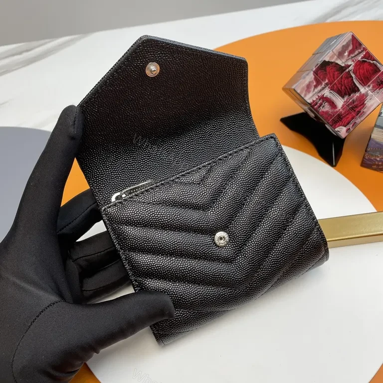 View 8 of Compact Luxe Wallet on Chain: Textured Leather, YSL Hardware